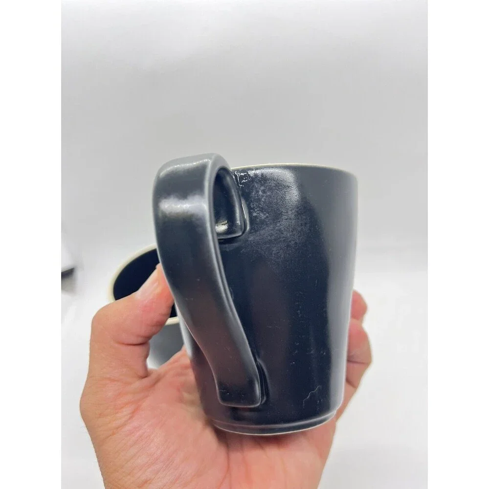 Crate & Barrel Marin Black Matte Coffee Mugs Curved Rim Portugal - Set Of 2